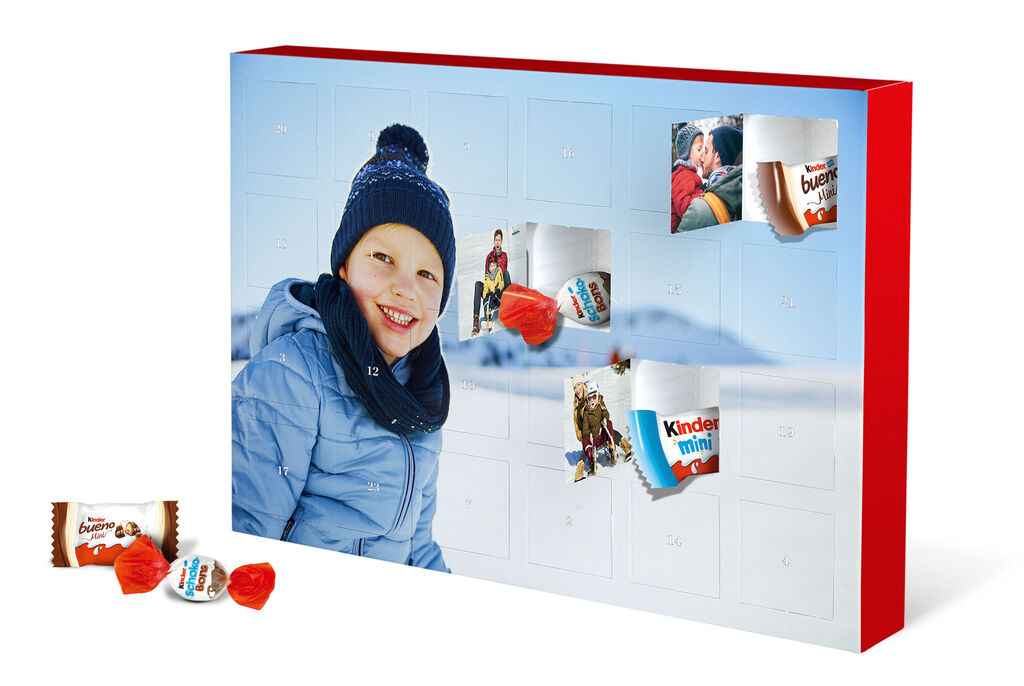 Chokladkalender med 24 bilder, fylld med kinder-choklad - liggande