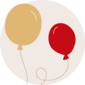 Två glada ballonger i gult och rött på en ljus bakgrund
